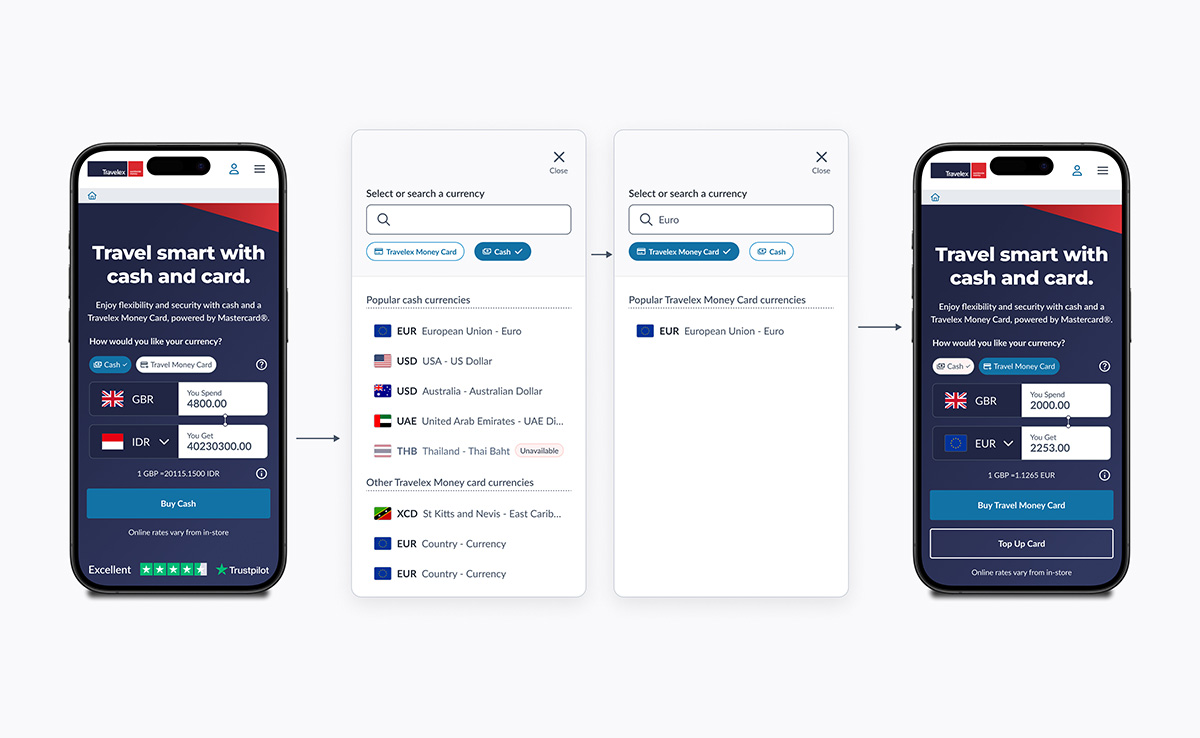 Product and currency selection